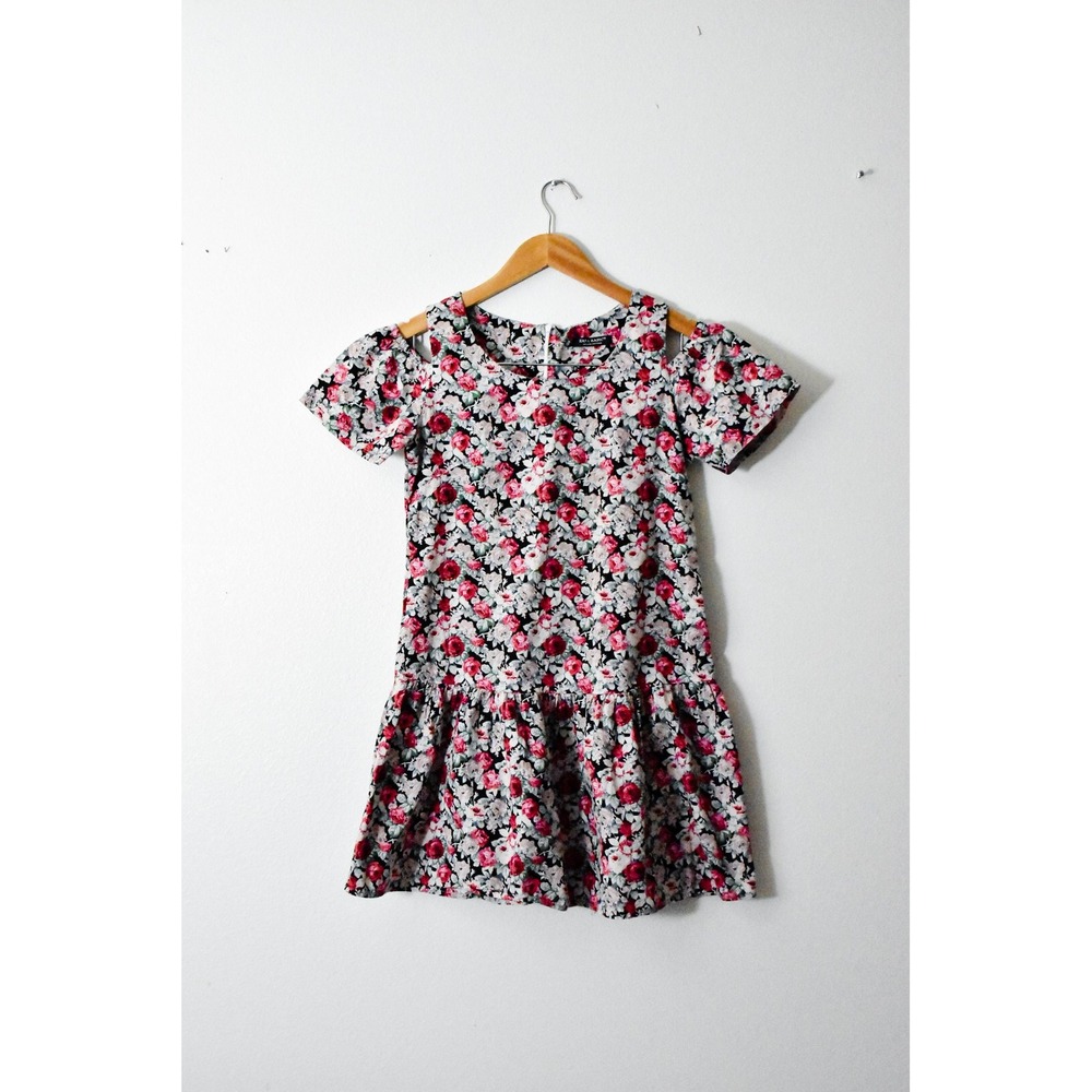 Zara Basic Floral Cold Shoulder Dress Womens XL Multicolor Excellent Drop Waist